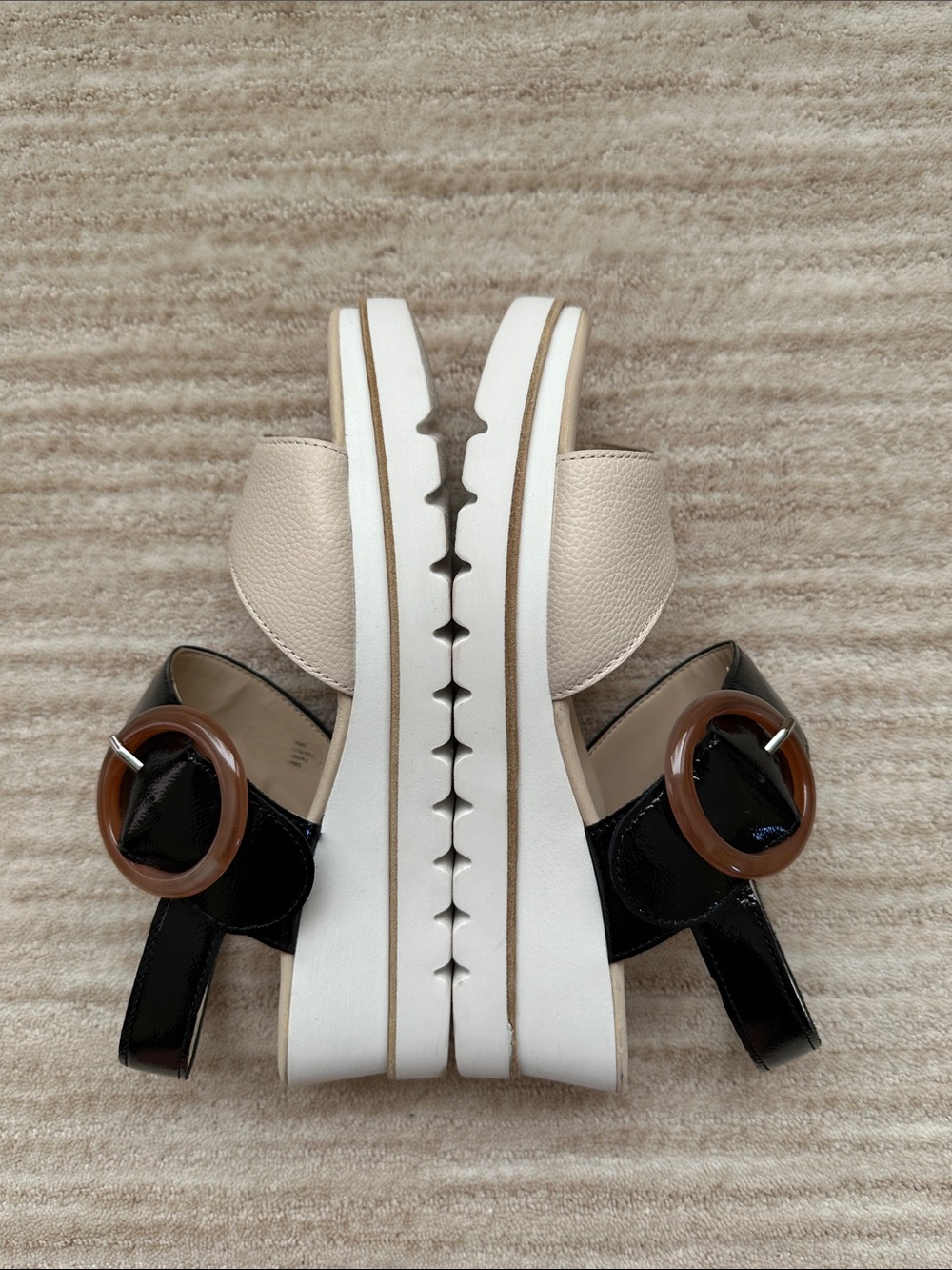GABOR Freya Wedge Platform Sandal Beige with Black Patent Size UK 6.5 | US 9 - Picture 11 of 17